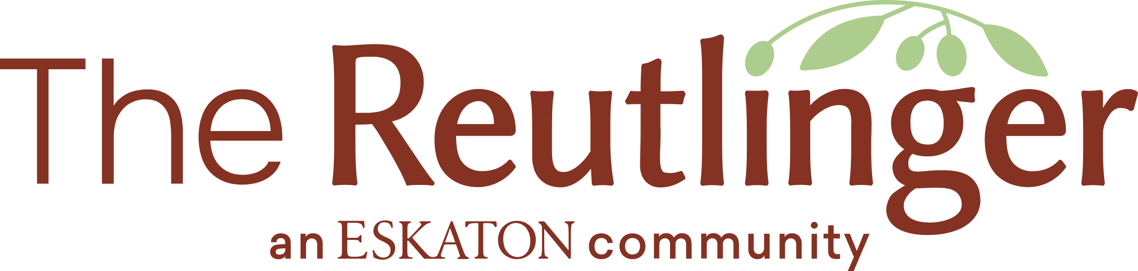 Logo for The Reutlinger, an Eskaton community, with green olive branch above the word Reutlinger and the phrase an Eskaton community underneath in smaller text.